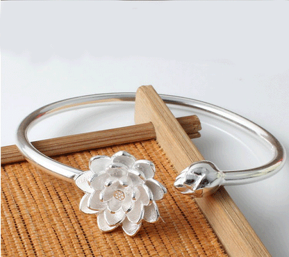 Snow Lotus Silver Bracelet Fashion Korean Version Women's Open Style