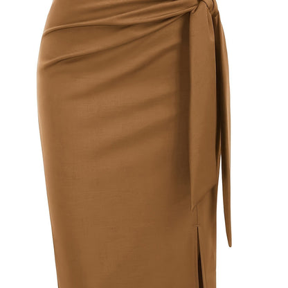 Hoch taillierter Midi-Rock in Chenille mit raffinierter Raffung