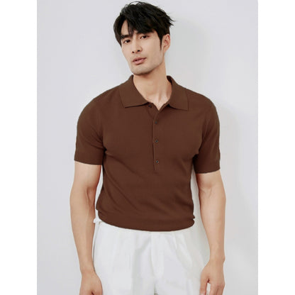 Light Luxury Solid Color Lapel Knitted Ice Silk Simple Short Sleeve