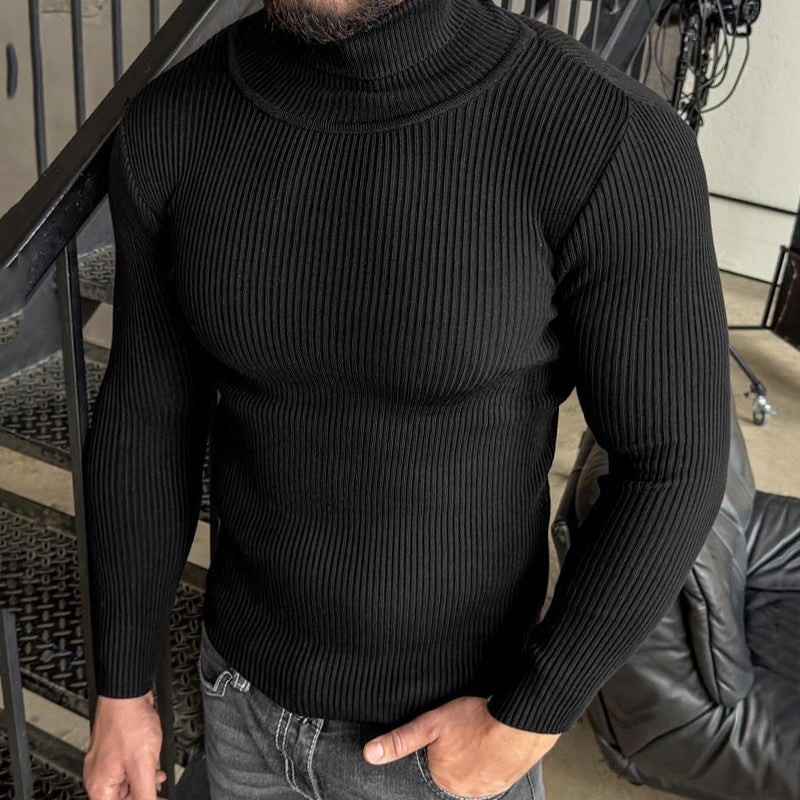 High-neck Slim-fit Long-sleeve Knitted Pullover Base Shirt