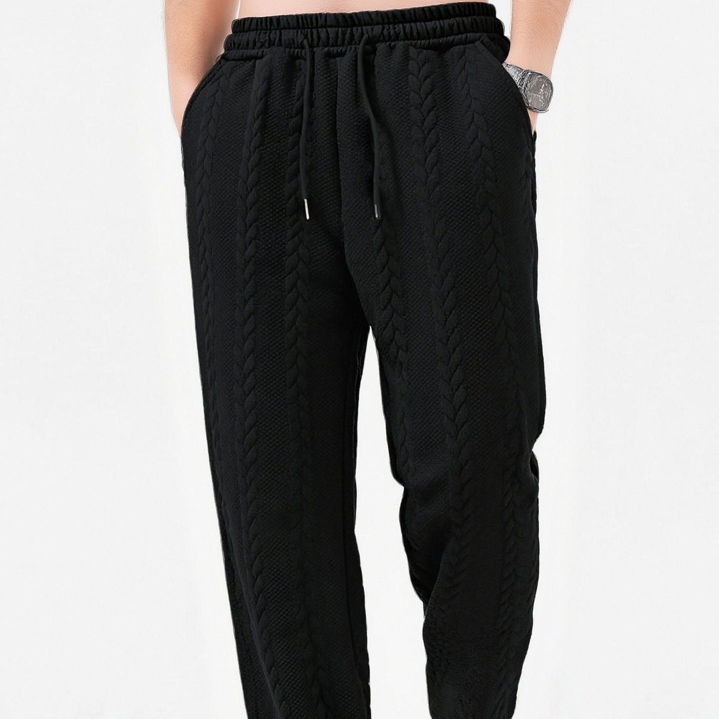 Men's Casual Loose Solid-Color Drawstring Straight-Leg Pants