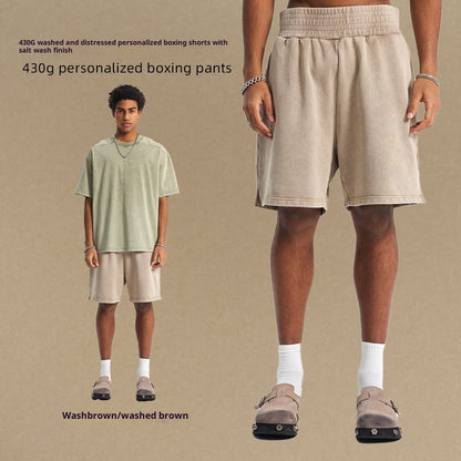 High Street Distressed Wash American Fashion Brand Retro Wide Leg Trendy Men's Shorts