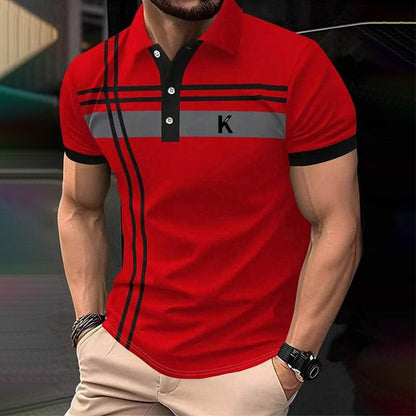 Loose Striped Printed Short Sleeve Polo Shirt For Men