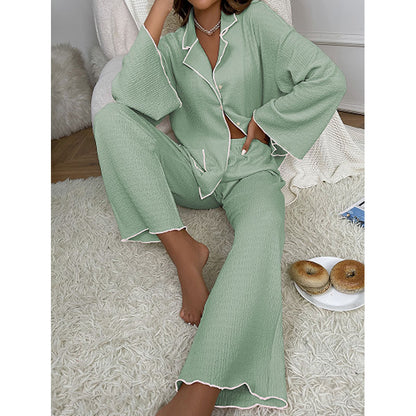Lapel-collar Button-up Pajama Set For Women