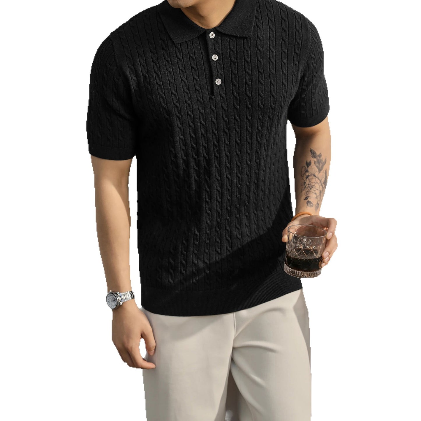 Men's Casual Short-sleeved Knitted Shirt With Lapel