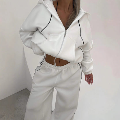 Athleisure Zip-up Long-sleeve Hoodie And Loose-fitting Sweatpants Set