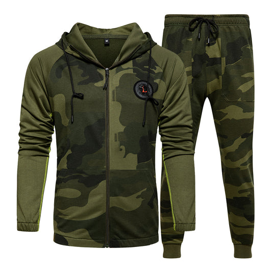 Men's Patchwork Hooded Camouflage Sports Suit