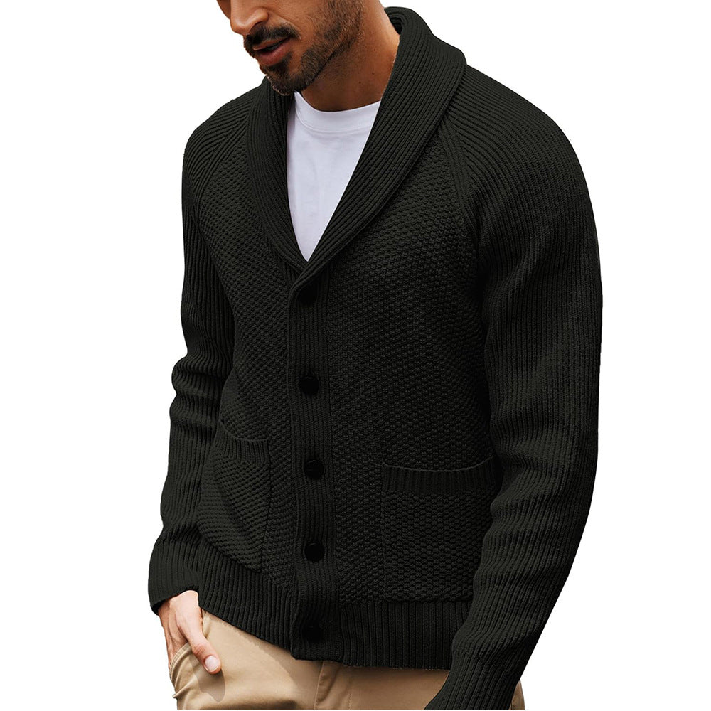 Casual Long-sleeve Sweater With A Turn-down Collar And Pockets