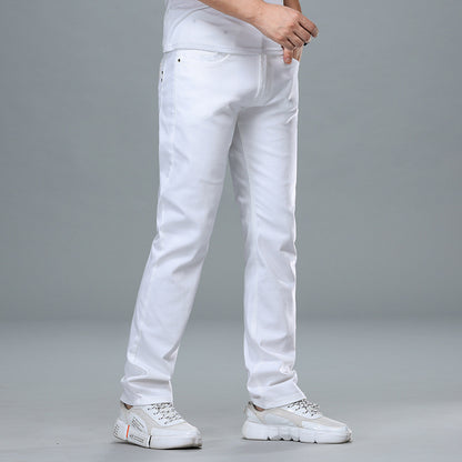 Men's Business Straight-Leg Stretch Pure White Jeans