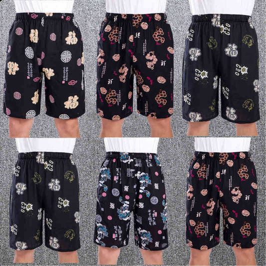 Summer Men's Cotton Silk Casual Loose Shorts Cropped Trousers