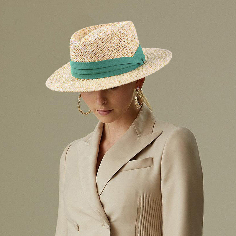 Ladies Hand-woven Flat Straw Hat