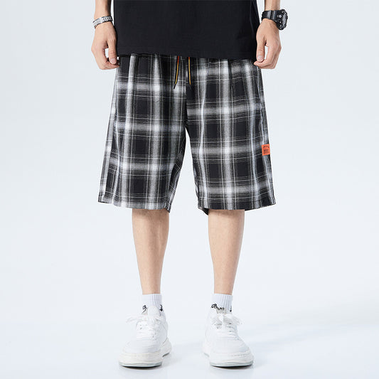 Black And White Plaid Shorts Men's Trend Loose Sports Five Point Pants