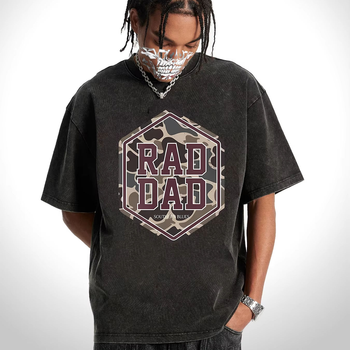 Herren T-Shirt im Vintage Washed-Look – 100 % Baumwolle – Lässiger „Rad Dad“ Print