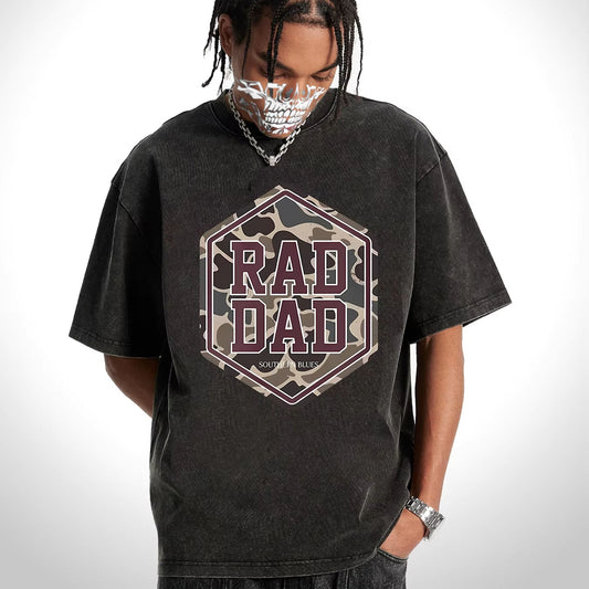 Herren T-Shirt im Vintage Washed-Look – 100 % Baumwolle – Lässiger „Rad Dad“ Print