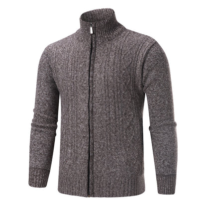 Fashionable Men's Stand-up Collar Fleece-lined Knit Sweater