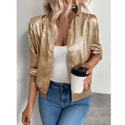 Women's Leopard Print Zip Up Lightweight Bomber Jacket Casual Long Sleeve Outerwear