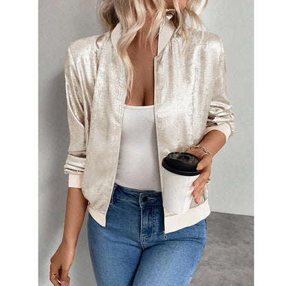 Women's Leopard Print Zip Up Lightweight Bomber Jacket Casual Long Sleeve Outerwear