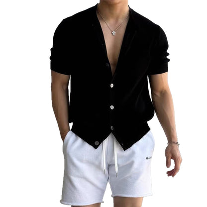 Fashion Patchwork Jacquard Knit Men's Luxury High-end T-shirt