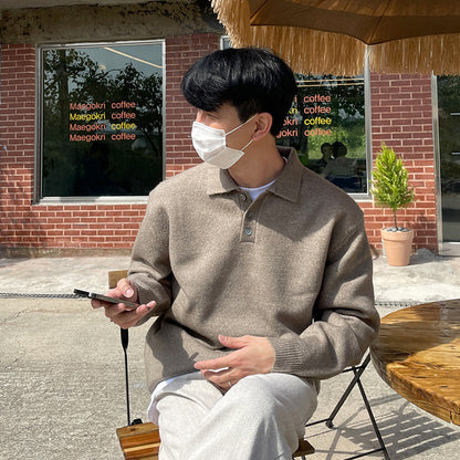 Polo Collar Sweater Men's Autumn And Winter Long Sleeve Lapel Knitwear