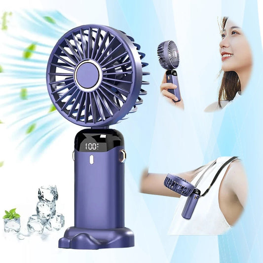 USB Rechargeable Mini Portable Handheld Electric Fan Foldable Neck Hanging Outdoor Fan Adjustable 5 Speed Powerful Air Cooler - Joker
