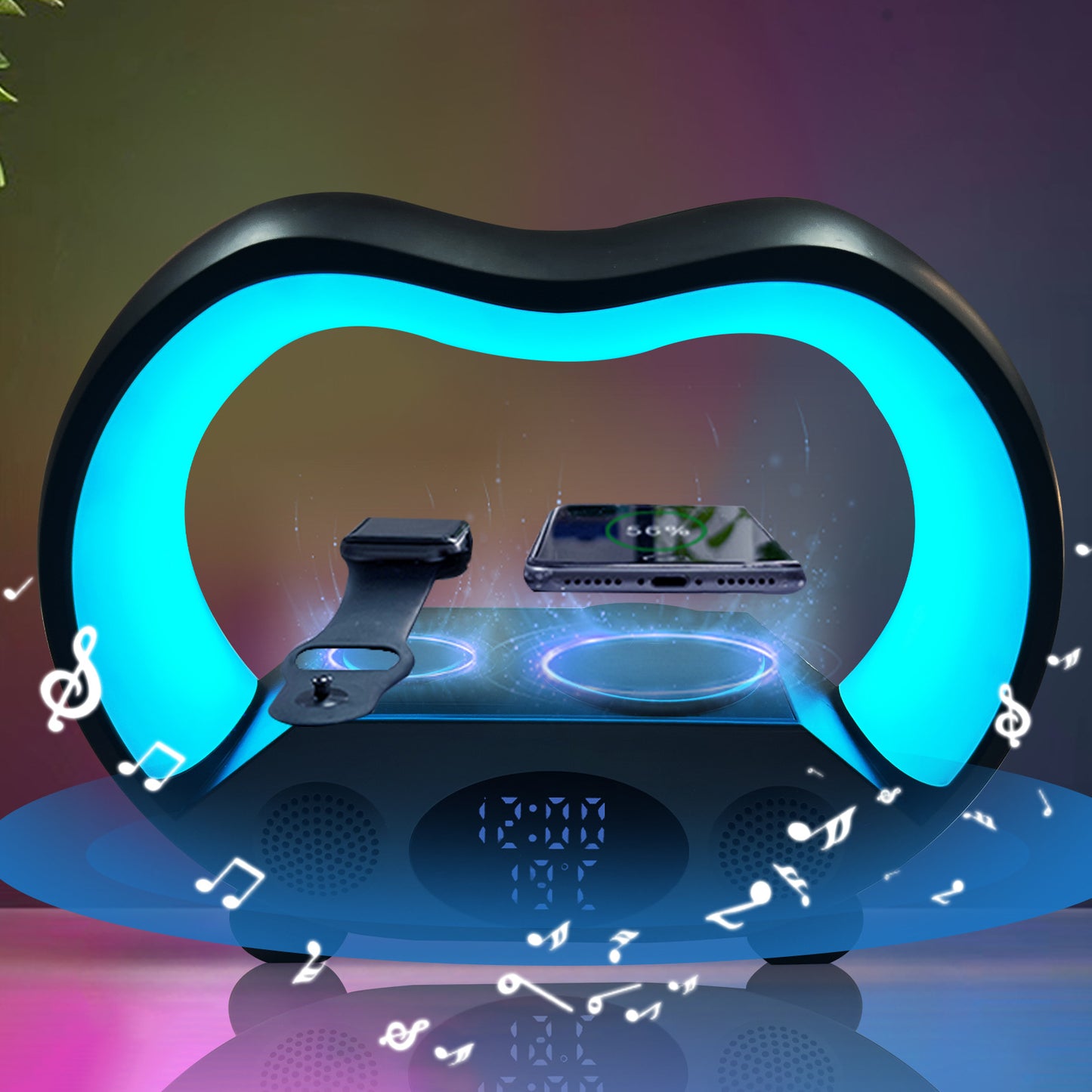 Bluetooth-kompatible Ambiente Intelligente LED Tischlampe Multi-Funktions-Wireless-Ladegerät-Nachtlicht Bluetooth-kompatibler Lautsprecher