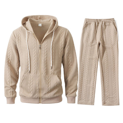 Men's Jacquard Casual Top Hoodie Cardigan Set