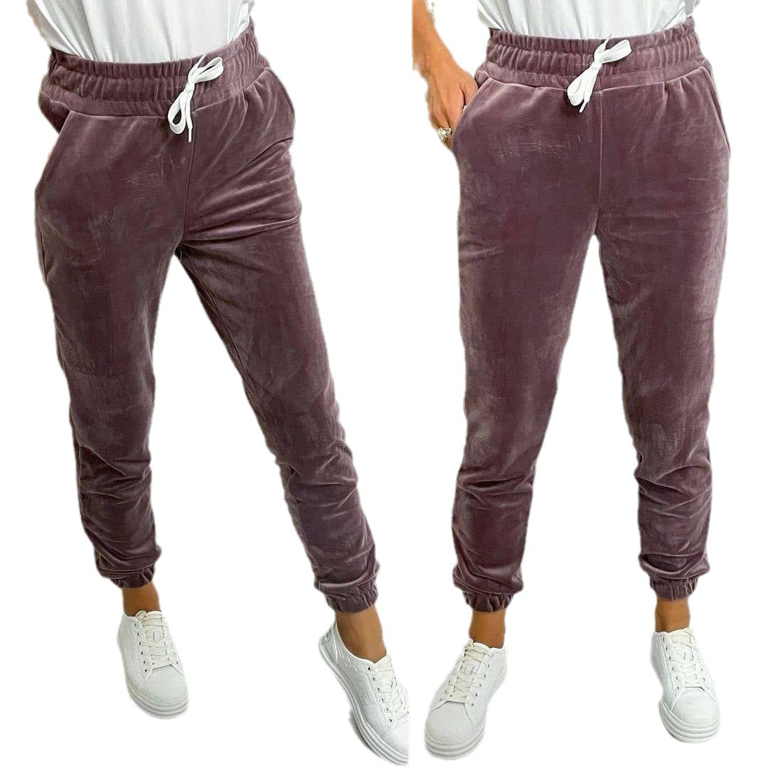 Versatile Women's Jogger Pants With Elastic Waistband And Drawstring, Korean-style Velvet Casual Pants, Sportswear