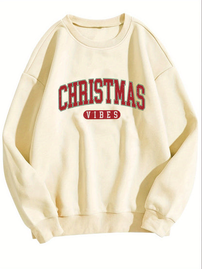 Casual Crew Neck Sweatshirt With Christmas Vibes