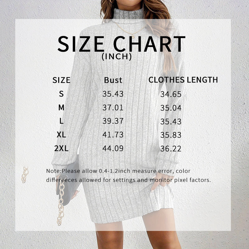 Women's Turtleneck Mini Dress - Slim Fit Long Sleeve Spring Fall Dress, Lightweight Basic