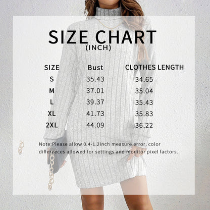Women's Turtleneck Mini Dress - Slim Fit Long Sleeve Spring Fall Dress, Lightweight Basic