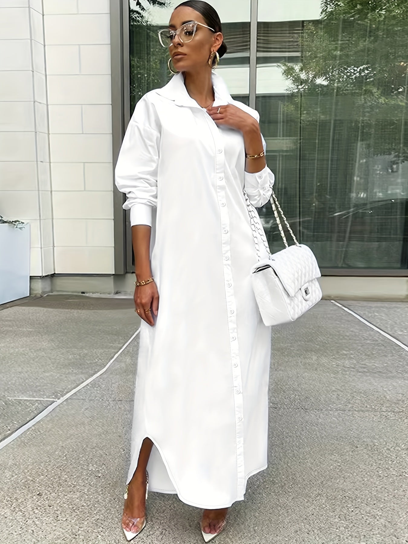 Elegantes Damen Longline-Hemdkleid – Luftige Oversize-Bluse mit durchgehender Knopfleiste – Stilvolles Maxikleid für Casual & Business-Looks