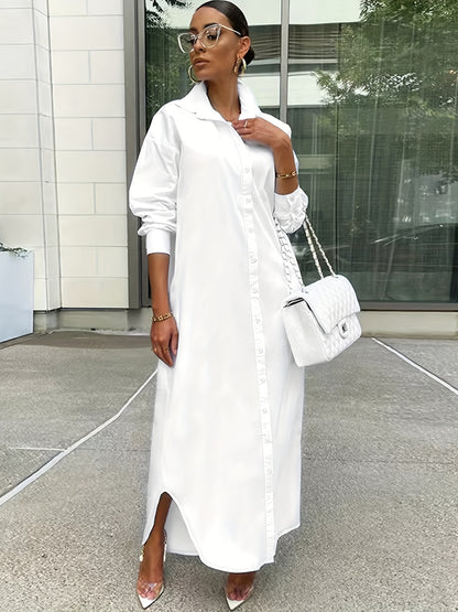 Elegantes Damen Longline-Hemdkleid – Luftige Oversize-Bluse mit durchgehender Knopfleiste – Stilvolles Maxikleid für Casual & Business-Looks