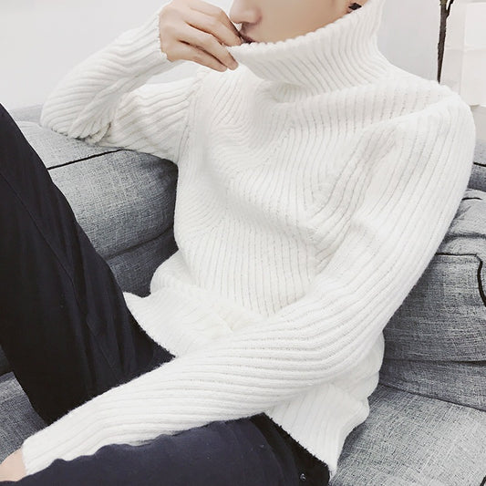 Thick High Collar Warm Solid Color Men's Sweater