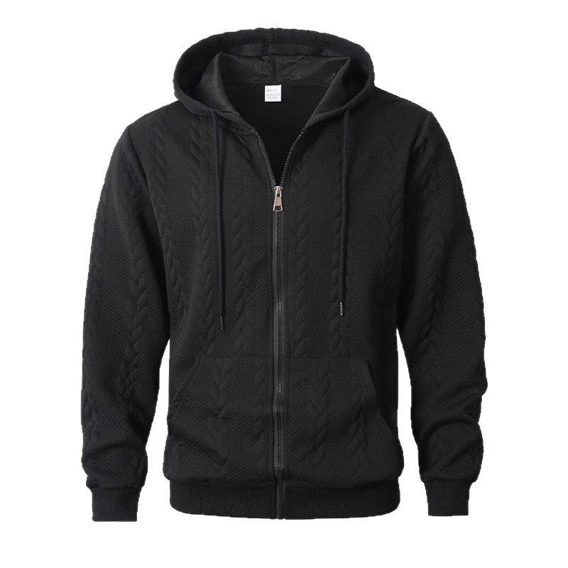 Men's Sporty Solid-Color Patterned Casual Hoodie Coat