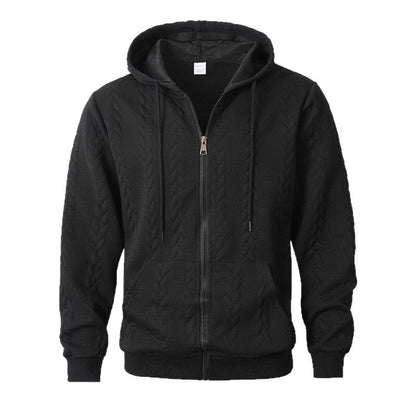 Men's Sporty Solid-Color Patterned Casual Hoodie Coat