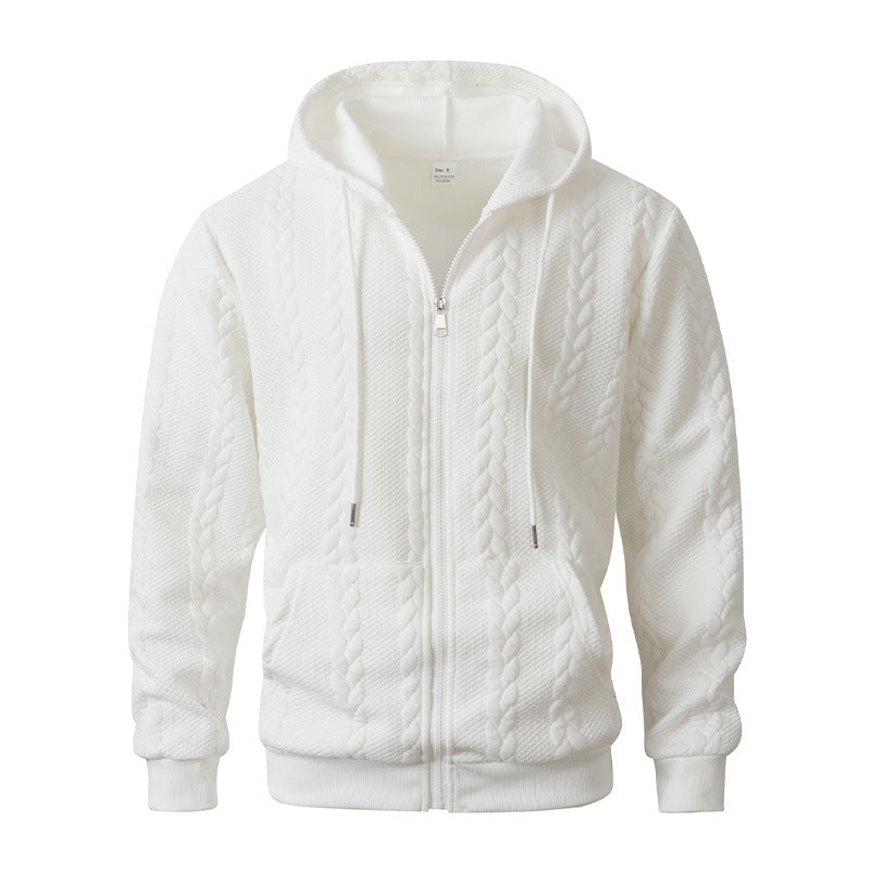 Men's Sporty Solid-Color Patterned Casual Hoodie Coat