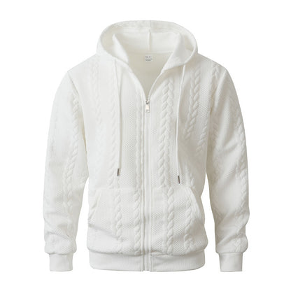 Men's Sporty Solid-Color Patterned Casual Hoodie Coat