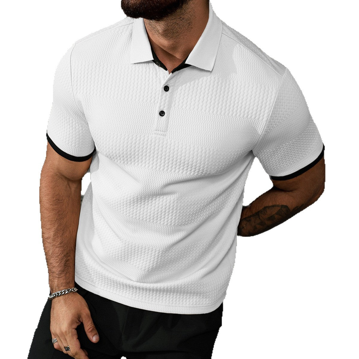 Herren Premium Jacquard Polo-Hemd – Sportliche Waffel-Struktur & Kontrast-Bündchen | Slim Fit