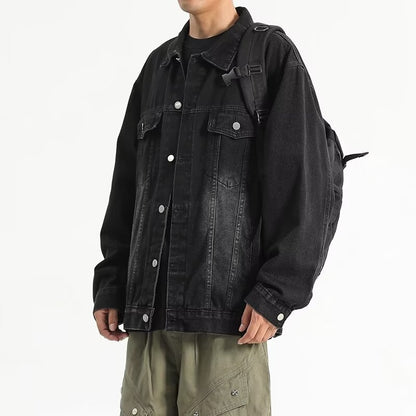 Yellow-ochre Vintage Men's Washed Multi-pocket Design Jacket