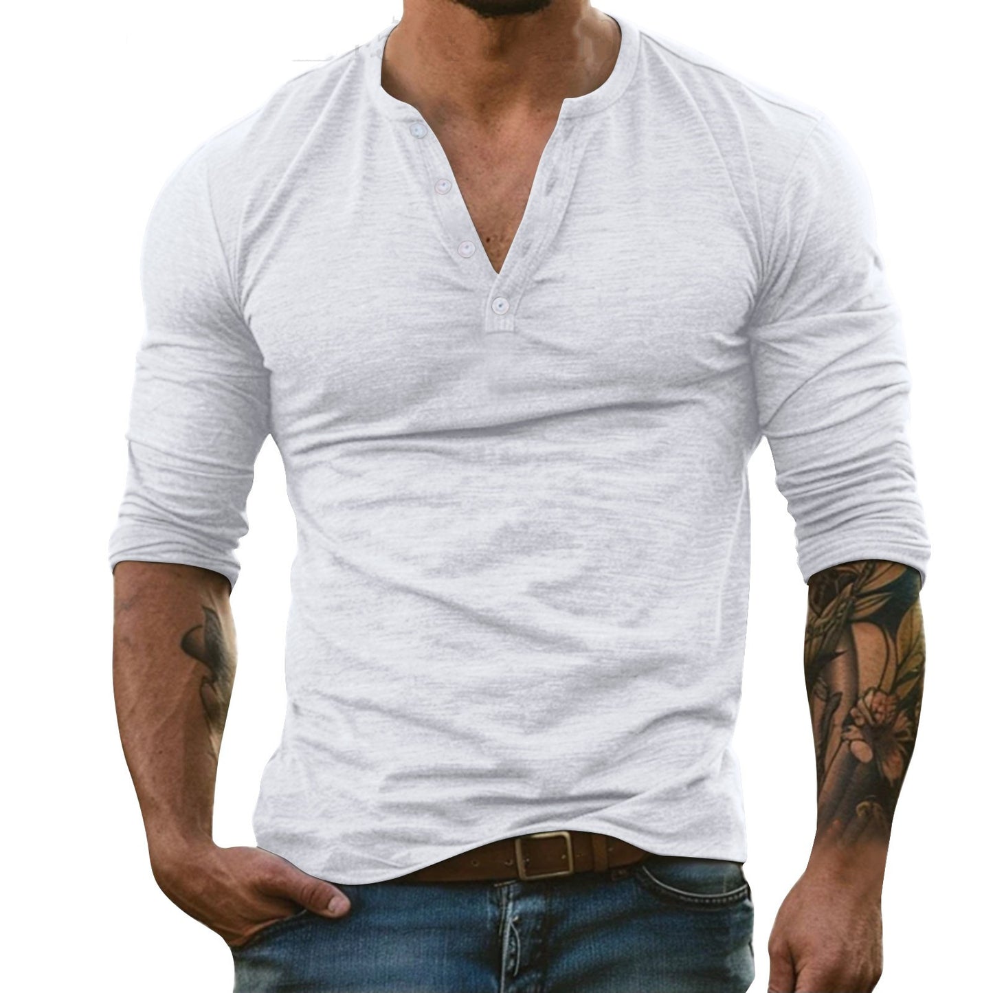 Herren Langarm-Shirt mit Henley-Ausschnitt – Sportlicher Slim-Fit – Hochwertiger Baumwoll-Bambus-Mix