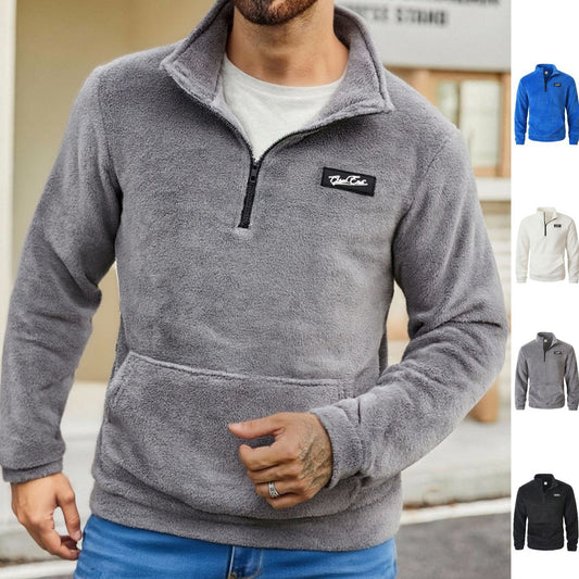 Stand Collar Loose Long Sleeve Sweatshirt Autumn Winter Casual Half Zip