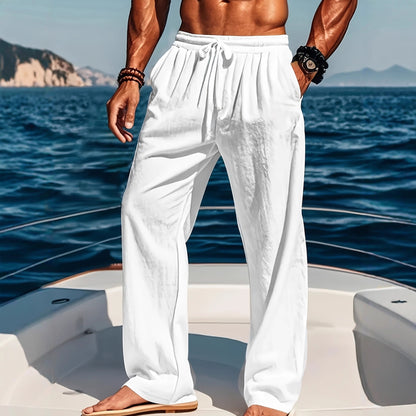 Leichte Herren Leinen-Freizeithose – Atmungsaktive Sommerhose mit Kordelzug – Lässige Loose-Fit Stoffhose für Strand, Freizeit & Urlaub