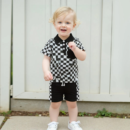 Boys' Checkered Lapel Shorts Suit - Joker