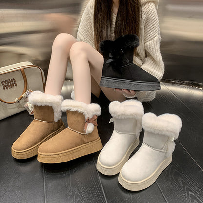 Women's Mid-Calf Fleece-Lined Thickened Thermal Cotton Boots