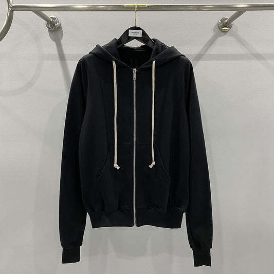 Classic Black Zip-up Hooded Long Sleeve Sweatshirt For Men