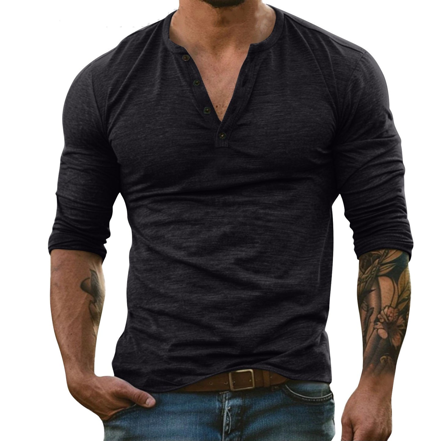 Herren Langarm-Shirt mit Henley-Ausschnitt – Sportlicher Slim-Fit – Hochwertiger Baumwoll-Bambus-Mix