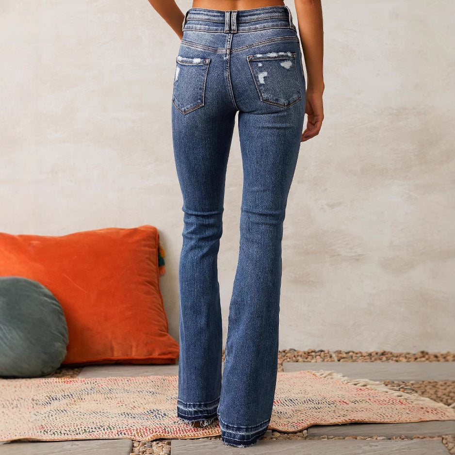 Women's Casual Versatile Ripped Washed Jeans
