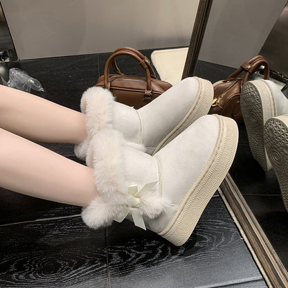 Women's Mid-Calf Fleece-Lined Thickened Thermal Cotton Boots