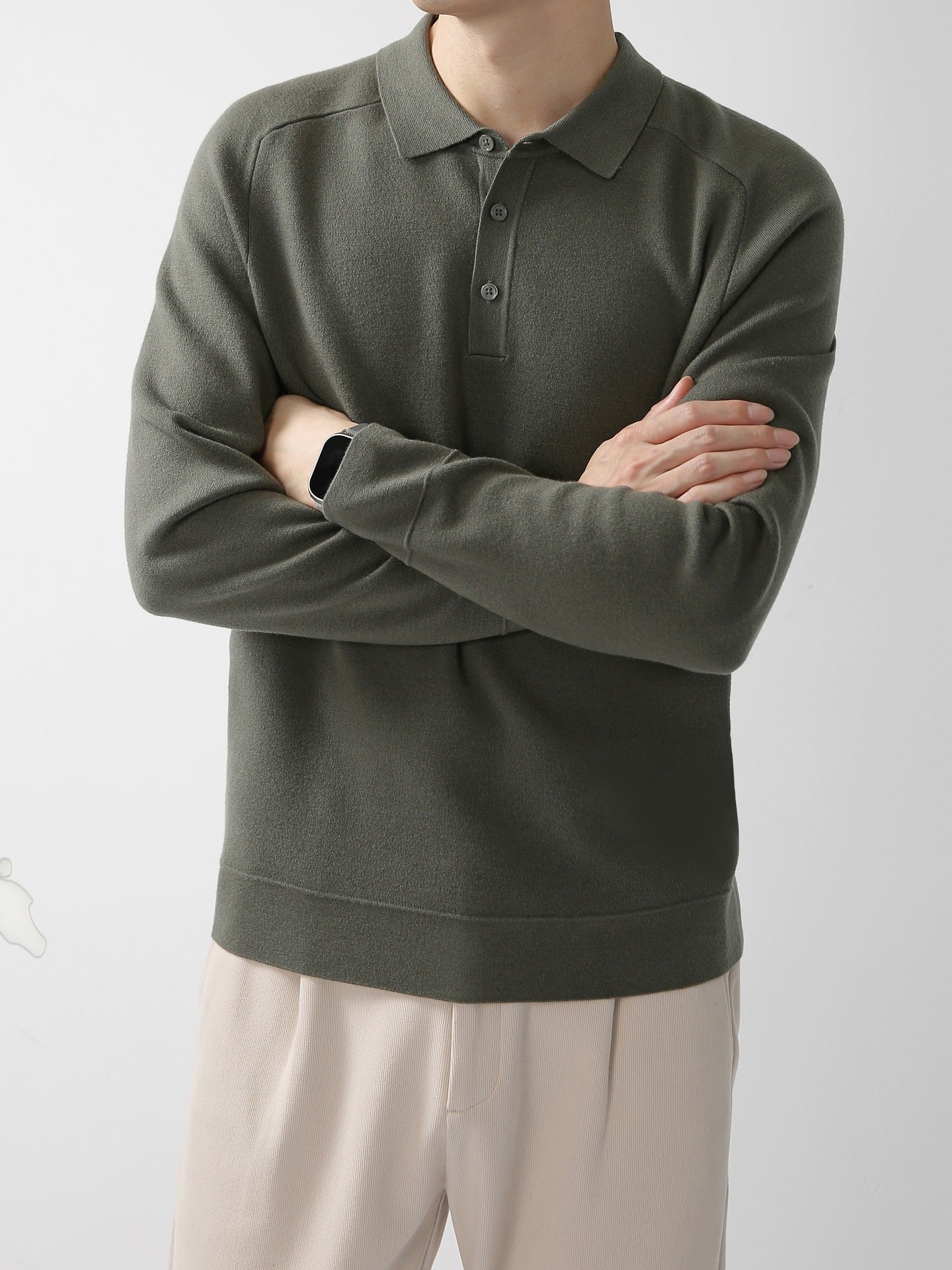 Casual Polo Shirt Knit Sweater Hoodie Solid Color Fashionable Lambswool Sweater