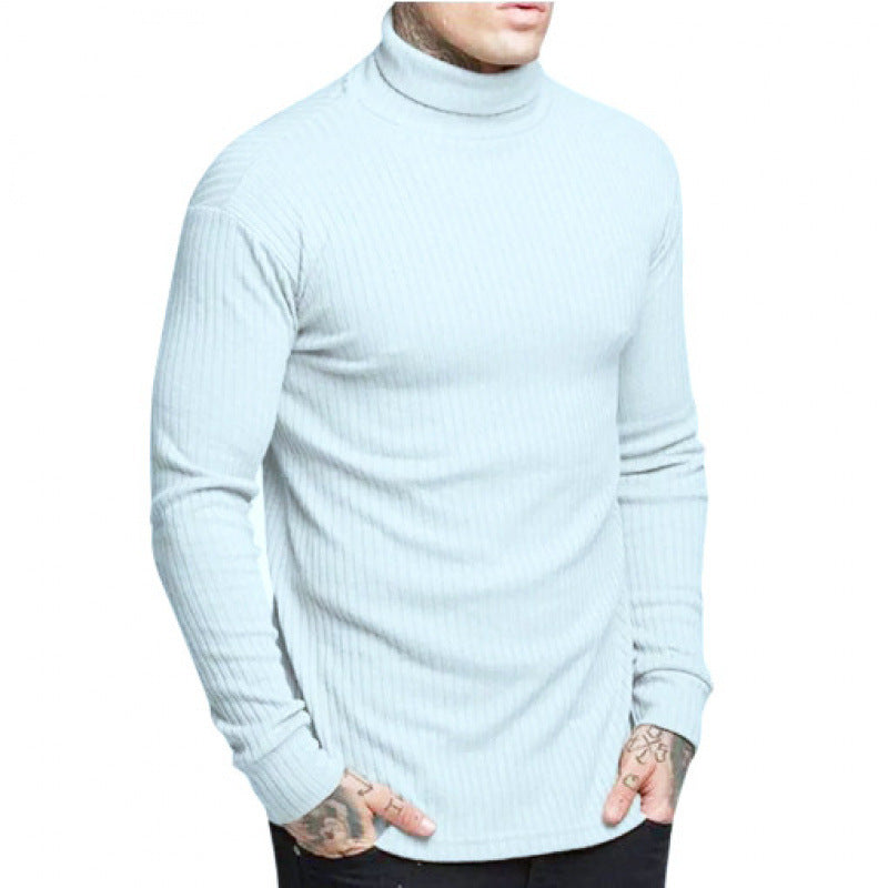 Casual Men's Fashion Solid Color High-neck Twisted Stripe Knit Sweater Slim Fit Knitwear